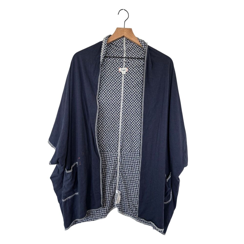 Lucky Brand Shawl Cover Up Navy Blue Short Sleeve Hippie Boho Indie Size S